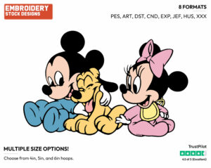 Baby Pluto, Mickey, Minnie - Disney Babies - Embroidery Design in 3 sizes & 8 formats
