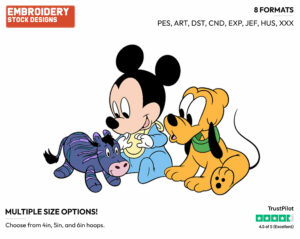 Baby Mickey, Pluto Playing With Toy - Disney Babies - Embroidery Design in 3 sizes & 8 formats
