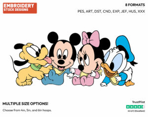 Babies Mickey, Minnie, Pluto, Donald - Disney Babies - Embroidery Design in 3 sizes & 8 formats