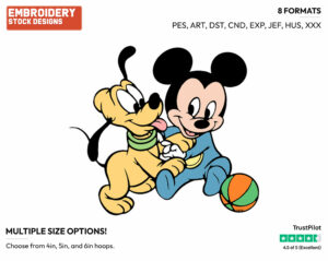 Baby Pluto, Mickey - Disney Babies - Embroidery Design in 3 sizes & 8 formats