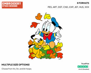 Baby Donald, Pluto Playing In Pile Of Leaves - Disney Babies - Embroidery Design in 3 sizes & 8 formats