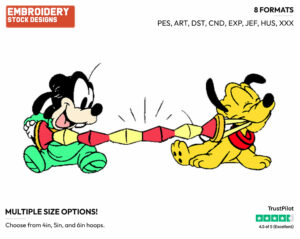 Baby Goofy, Pluto Playing - Disney Babies - Embroidery Design in 3 sizes & 8 formats