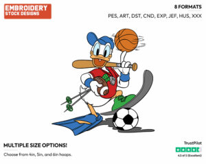 Donald Duck Equipped To Play Any Sport - Disney's Donald Duck - Embroidery Design in 3 sizes & 8 formats