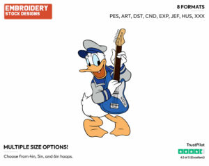 Donald Duck Playing The Guitar - Disney's Donald Duck - Embroidery Design in 3 sizes & 8 formats