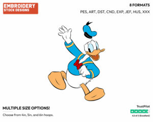 Donald Duck Cheering - Disney's Donald Duck - Embroidery Design in 3 sizes & 8 formats