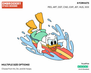 Surfing - Disney's Donald Duck - Embroidery Design in 3 sizes & 8 formats
