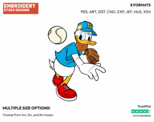 Playing Baseball - Disney's Donald Duck - Embroidery Design in 3 sizes & 8 formats