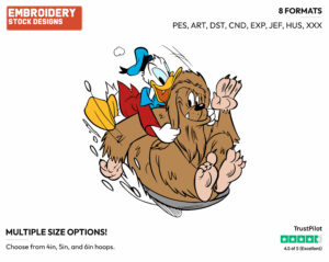 Sledding With Yeti - Disney's Donald Duck - Embroidery Design in 3 sizes & 8 formats