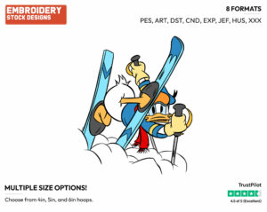 Donald Duck Stuck In The Snow With His Skis - Disney's Donald Duck - Embroidery Design in 3 sizes & 8 formats
