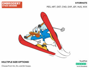 Skiing - Disney's Donald Duck - Embroidery Design in 3 sizes & 8 formats