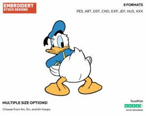 Donald Duck From Behind - Disney's Donald Duck - Embroidery Design in 3 sizes & 8 formats