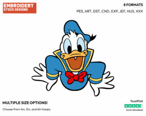 Cheerful Donald Duck Popping Out Of The Page - Disney's Donald Duck - Embroidery Design in 3 sizes & 8 formats