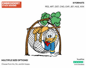 Stuck In His Hammock - Disney's Donald Duck - Embroidery Design in 3 sizes & 8 formats