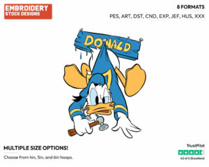 Stuck On His Own Sign - Disney's Donald Duck - Embroidery Design in 3 sizes & 8 formats