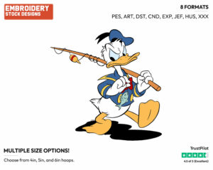 Donald Duck Returning From Fishing - Disney's Donald Duck - Embroidery Design in 3 sizes & 8 formats