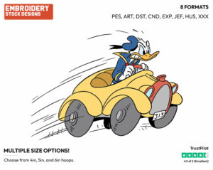 Donald Driving His Car Angry - Disney's Donald Duck - Embroidery Design in 3 sizes & 8 formats