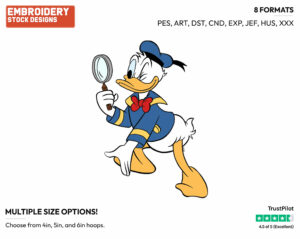 Donald Searching With Magnifying Glass - Disney's Donald Duck - Embroidery Design in 3 sizes & 8 formats