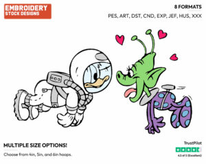 Astronaut Donald Encountering Lovesick Alien - Disney's Donald Duck - Embroidery Design in 3 sizes & 8 formats