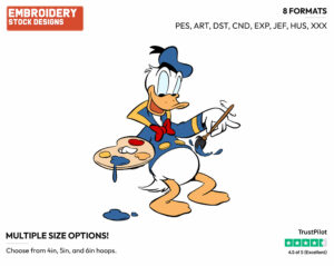 Donald Painting Himself - Disney's Donald Duck - Embroidery Design in 3 sizes & 8 formats