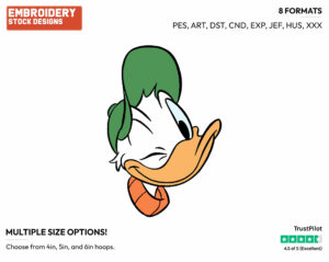 Young Donald Wearing Baseball Cap, Winking - Disney's Donald Duck - Embroidery Design in 3 sizes & 8 formats