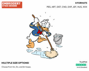 Seaman Donald Mopping Up The Deck - Disney's Donald Duck - Embroidery Design in 3 sizes & 8 formats