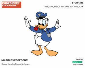 Policeman Donald Conducting Traffic - Disney's Donald Duck - Embroidery Design in 3 sizes & 8 formats
