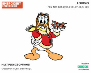 Aviator Donald Holding Model Airplane - Disney's Donald Duck - Embroidery Design in 3 sizes & 8 formats