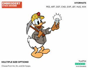 Donald The Miner - Disney's Donald Duck - Embroidery Design in 3 sizes & 8 formats
