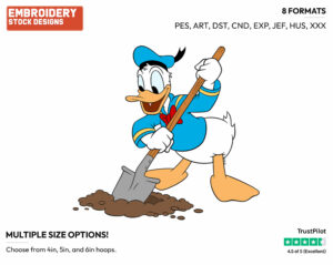 Digging In Dirt With Shovel - Disney's Donald Duck - Embroidery Design in 3 sizes & 8 formats