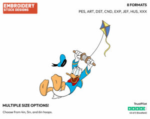 Flying A Kite - Disney's Donald Duck - Embroidery Design in 3 sizes & 8 formats
