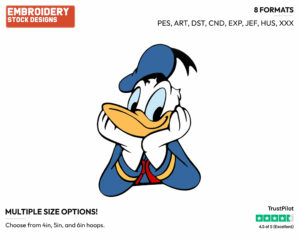 Donald Duck's Face - Disney's Donald Duck - Embroidery Design in 3 sizes & 8 formats