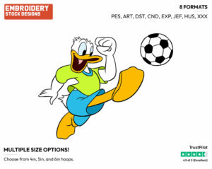 Kicking Soccer Ball - Disney's Donald Duck - Embroidery Design in 3 sizes & 8 formats