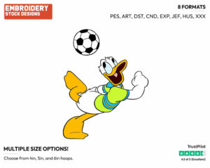 Playing Soccer - Disney's Donald Duck - Embroidery Design in 3 sizes & 8 formats