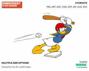 Playing Baseball - Disney's Donald Duck - Embroidery Design in 3 sizes & 8 formats