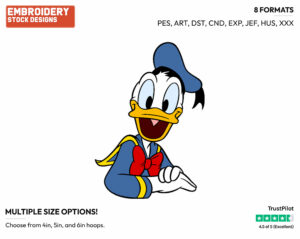 Smiling - Disney's Donald Duck - Embroidery Design in 3 sizes & 8 formats