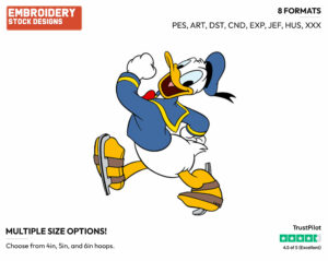Wearing Skates - Disney's Donald Duck - Embroidery Design in 3 sizes & 8 formats