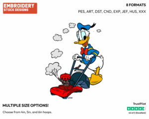 Mowing The Lawn - Disney's Donald Duck - Embroidery Design in 3 sizes & 8 formats