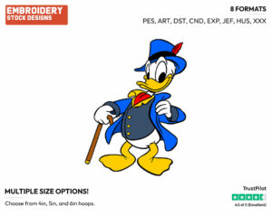 Dapper Donald Duck  - Disney's Donald Duck - Embroidery Design in 3 sizes & 8 formats