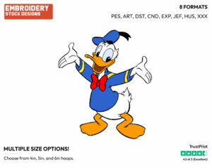 Happy - Disney's Donald Duck - Embroidery Design in 3 sizes & 8 formats