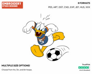 Playing Soccer - Disney's Donald Duck - Embroidery Design in 3 sizes & 8 formats