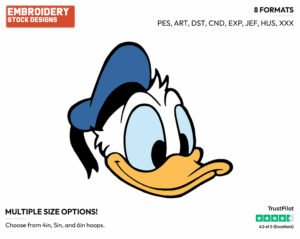 Donald's Face - Disney's Donald Duck - Embroidery Design in 3 sizes & 8 formats