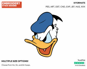 Donald's Face - Disney's Donald Duck - Embroidery Design in 3 sizes & 8 formats