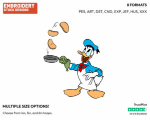 Flipping Pancakes - Disney's Donald Duck - Embroidery Design in 3 sizes & 8 formats
