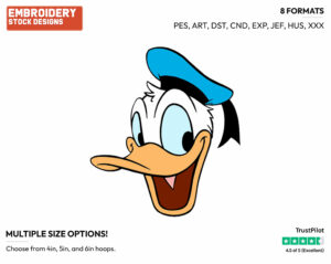 Donald Duck Face - Disney's Donald Duck - Embroidery Design in 3 sizes & 8 formats