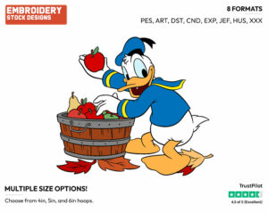 Picking An Apple - Disney's Donald Duck - Embroidery Design in 3 sizes & 8 formats
