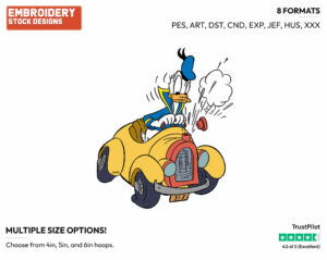 Donald Duck Driving Car - Disney's Donald Duck - Embroidery Design in 3 sizes & 8 formats
