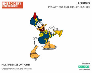 Wearing Skates - Disney's Donald Duck - Embroidery Design in 3 sizes & 8 formats