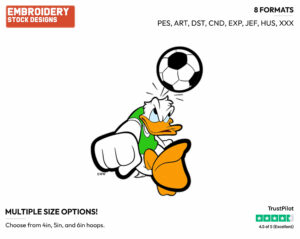Playing Soccer - Disney's Donald Duck - Embroidery Design in 3 sizes & 8 formats