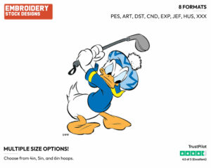 Playing Golf - Disney's Donald Duck - Embroidery Design in 3 sizes & 8 formats