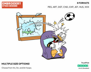 Donald Struck With Soccer Ball Through Broken Window - Disney's Donald Duck - Embroidery Design in 3 sizes & 8 formats